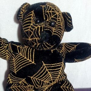 Sugar Loaf Halloween Spiderweb Bear Plush Stuffed Animal Black Gold Toy